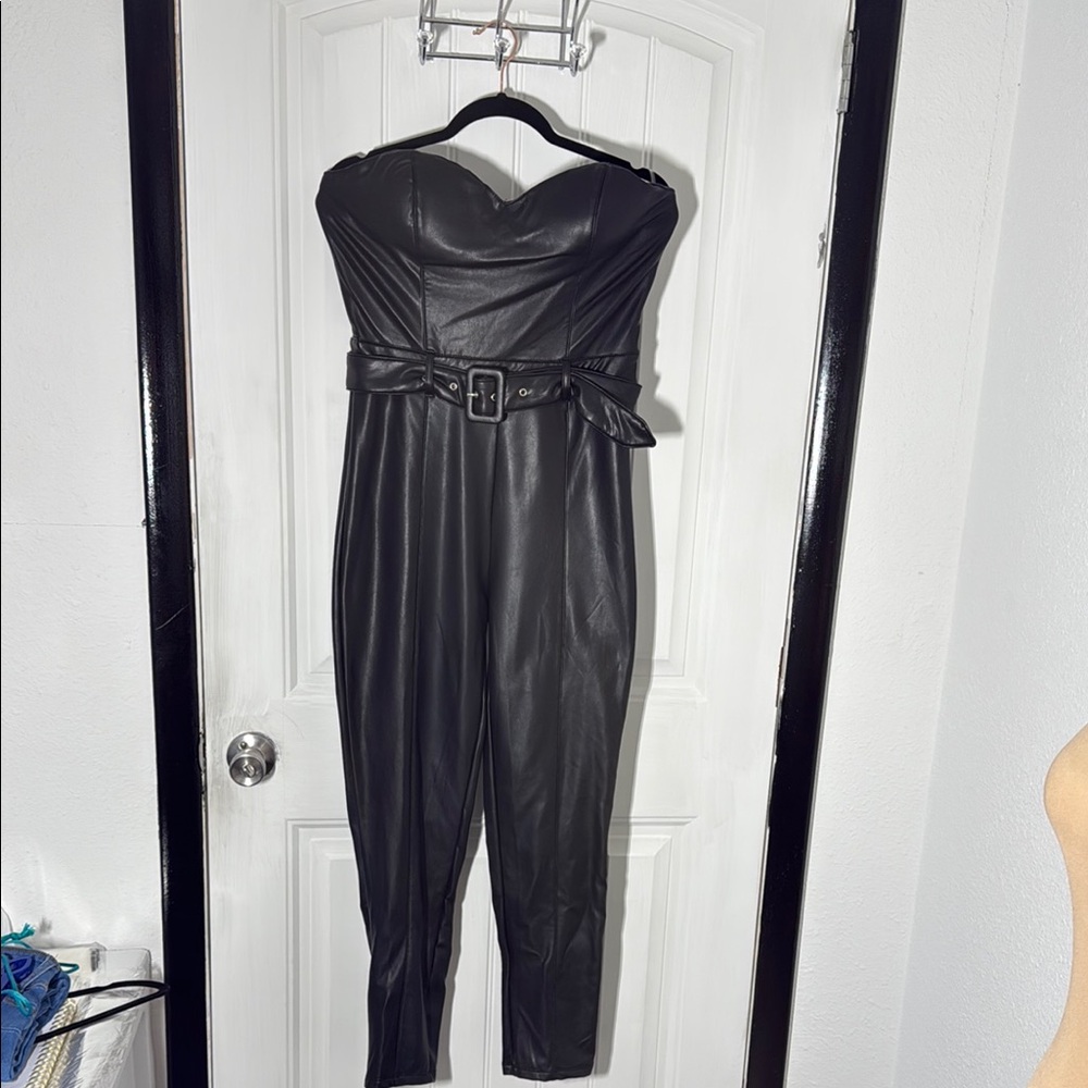 NWT Black Strapless Jumpsuit with Belt